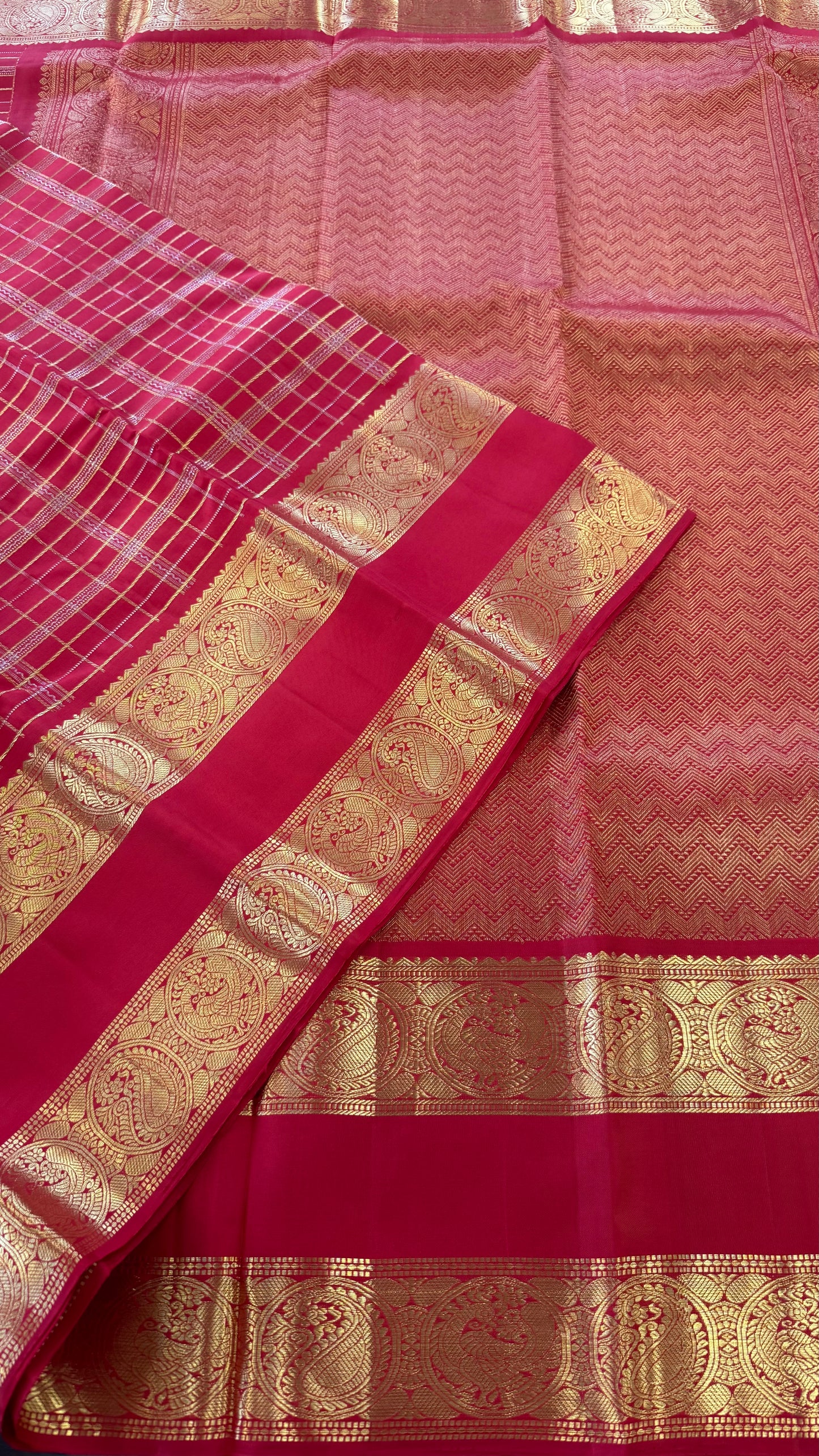 VENETIAN RED KATTAM GOLD ZARI HANDLOOM KANICHIPURAM SILK SAREE (KSS84)