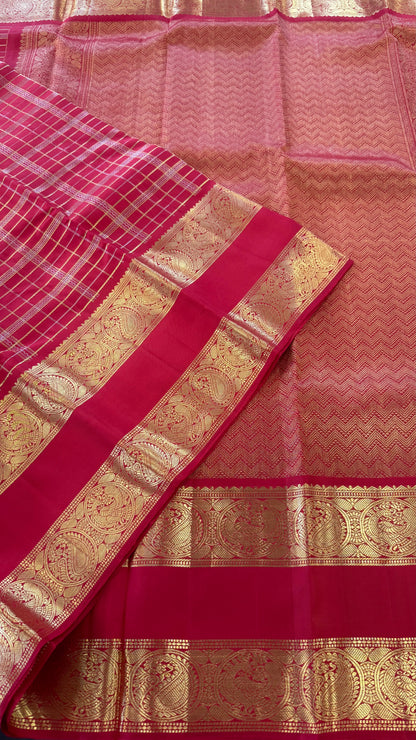 VENETIAN RED KATTAM GOLD ZARI HANDLOOM KANICHIPURAM SILK SAREE (KSS84)