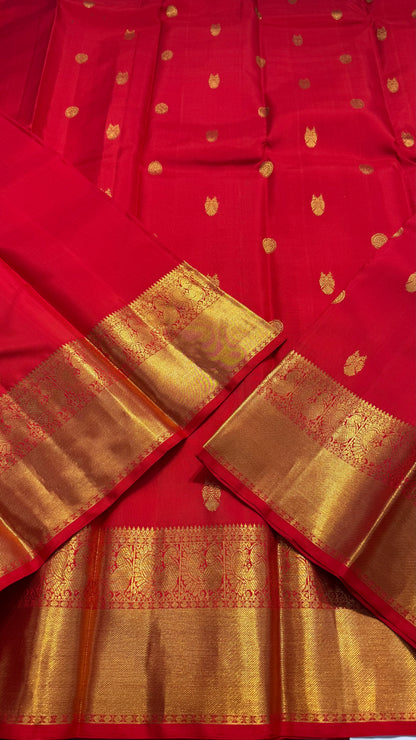 CHILLI RED GOLD ZARI HANDLOOM KANICHIPURAM SILK SAREE (KSS123)