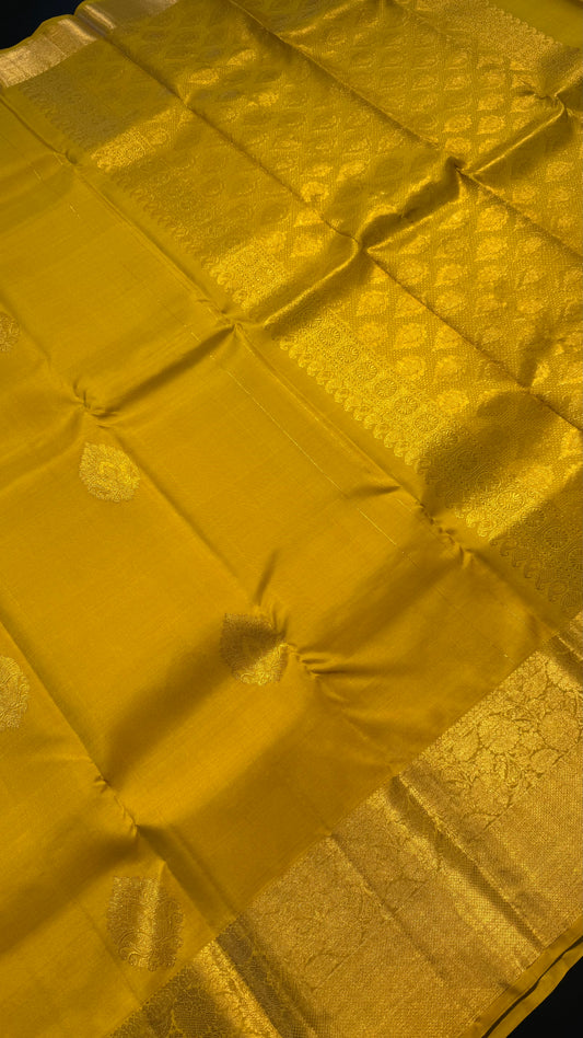GOLDEN MUSTARD HANDLOOM KANICHIPURAM SILK SAREE (KSS324)