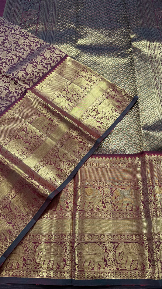 DEEP MAROON PURE KANCHIPURAM HANDLOOM SILK SAREE SILK(KSS 602)