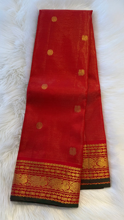 VAIRA OOSI CHILLI RED GOLD ZARI PURE HANDLOOM KANCHIPURAM SILK SAREE (KSS 502)