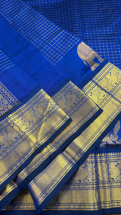 ROYAL BLUE KATTAM HANDLOOM KANCHIPURAM SILK COTTON (KSC145)