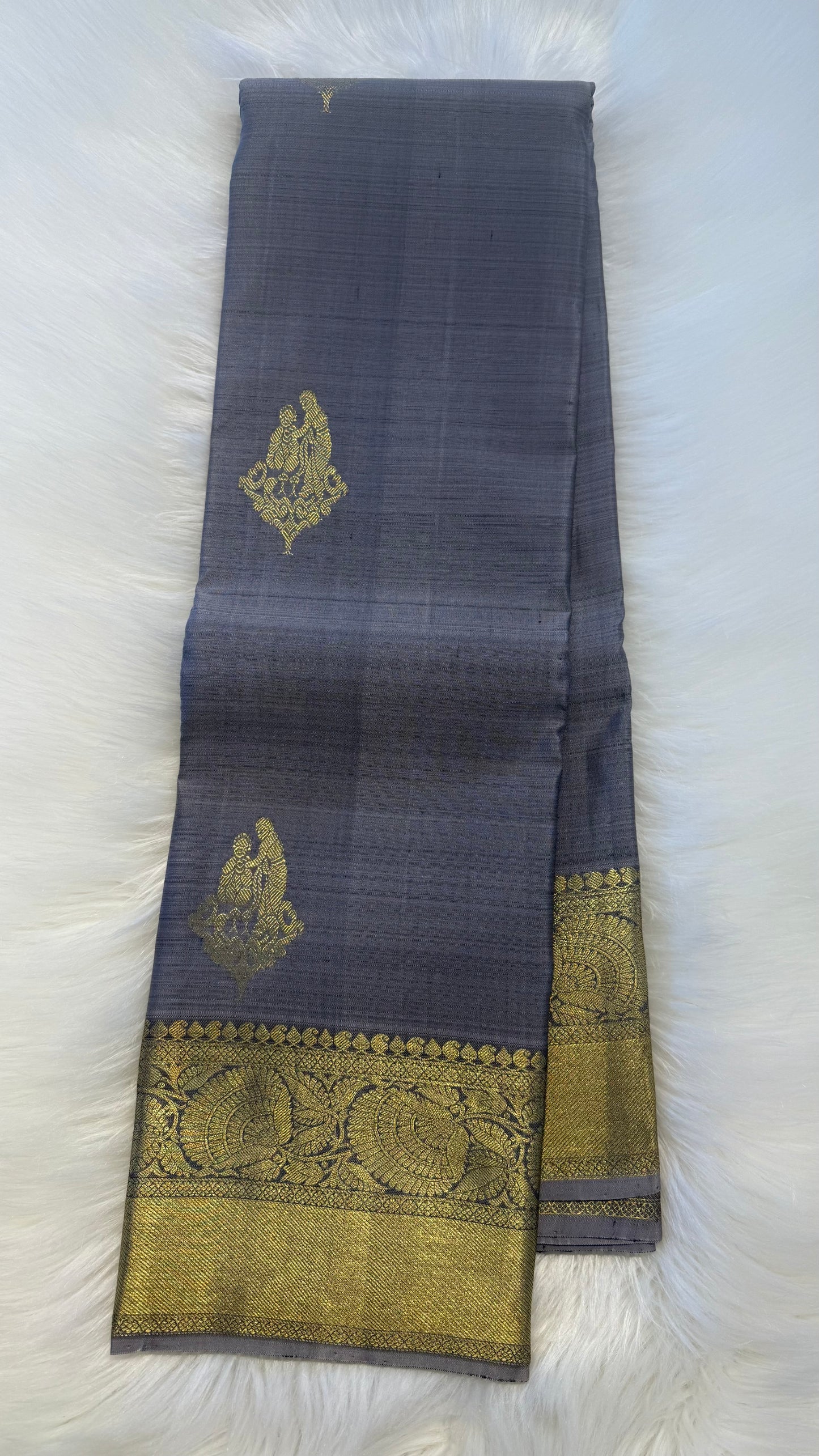 GREY GOLD ZARI HANDLOOM KANCHIPURAM SILK SAREE (KSS321)
