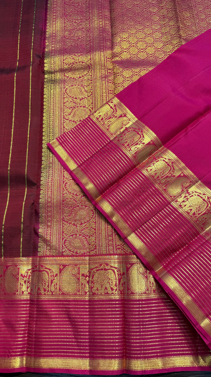 MAROON WITH CONTRAST PINK GOLD ZARI HANDLOOM KANCHIPURAM SILK SAREE (KSS393)