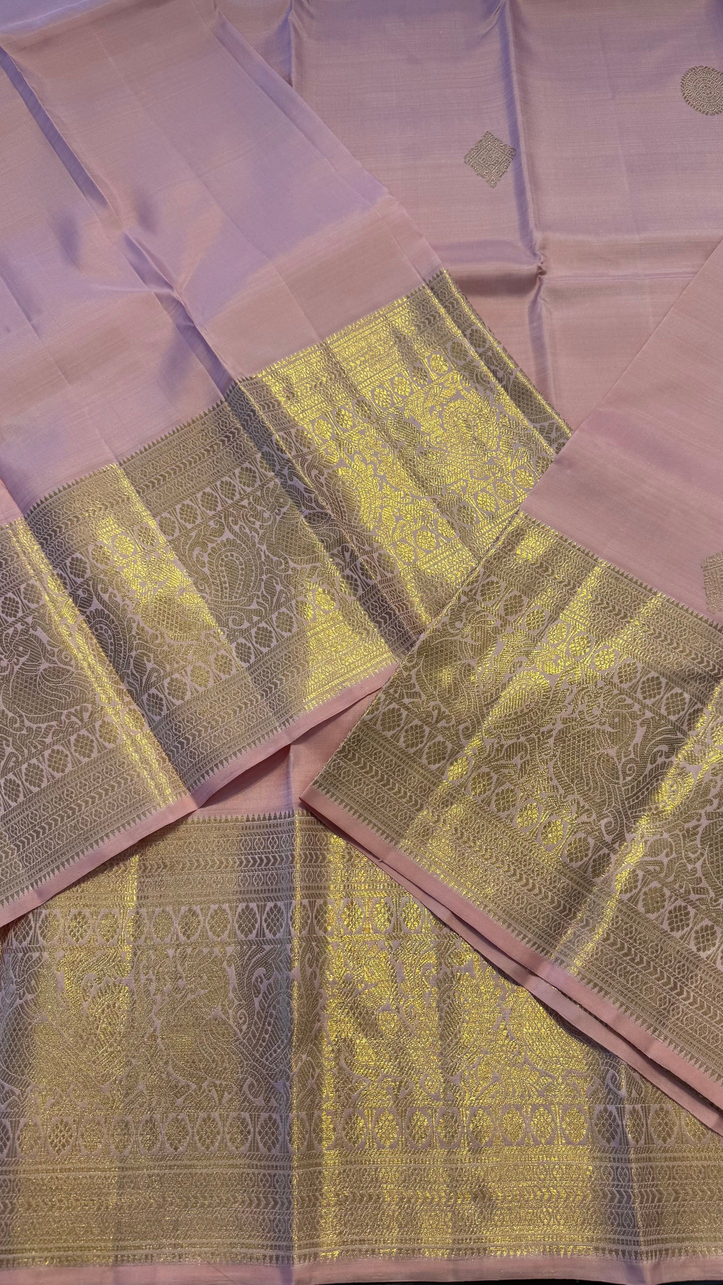 PASTEL PINK GOLD ZARI HANDLOOM KANCHIPURAM SILK SAREE (KSS147)