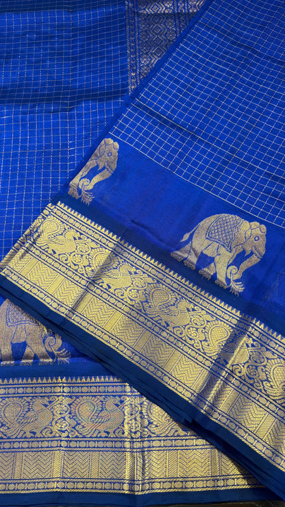 ROYAL BLUE KATTAM HANDLOOM KANCHIPURAM SILK COTTON (KSC145)