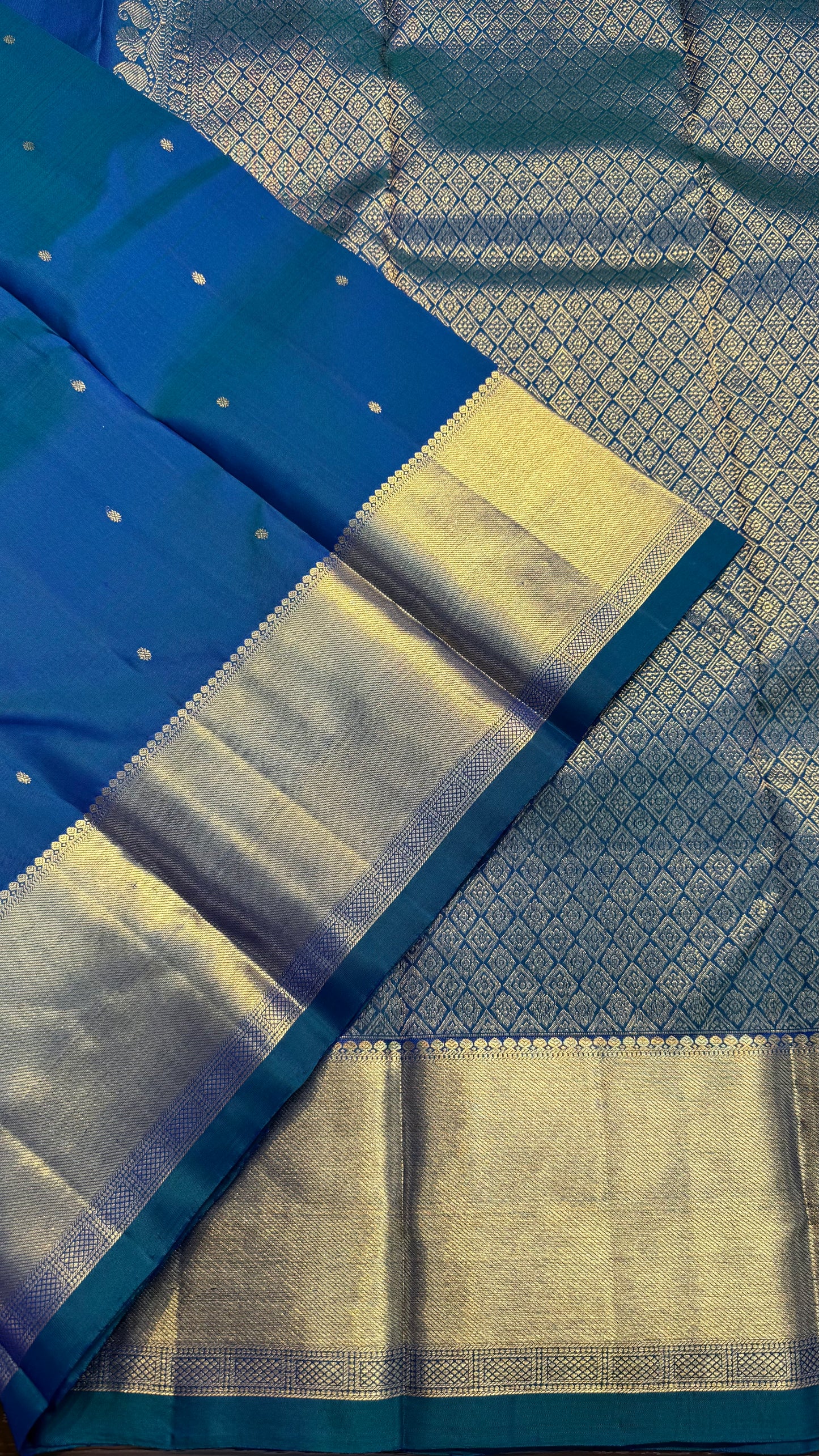 PEACOCK BLUE GOLD ZARI HANDLOOM KANCHIPURAM SILK SAREE (KSS423)