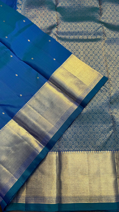 PEACOCK BLUE GOLD ZARI HANDLOOM KANCHIPURAM SILK SAREE (KSS423)