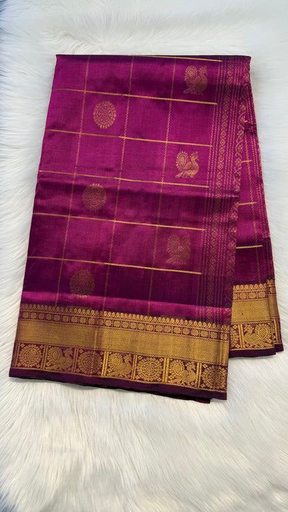 PURPLE KATTAM KANCHIPURAM SILK COTTON SAREE (KSC87)