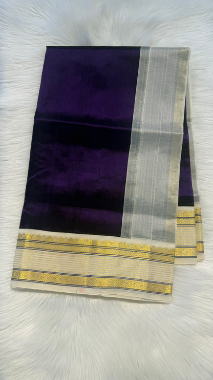 INDIGO PURPLE WITH CONTRAST WHITE KANCHIPURAM SILK COTTON (KSC26)