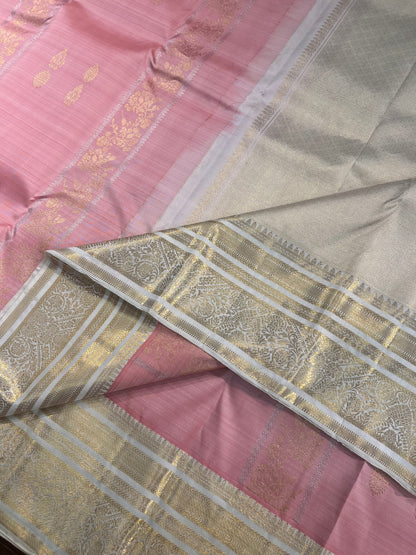 LIGHT SALMON PINK PURE KANCHIPURAM HANDLOOM SILK SAREE