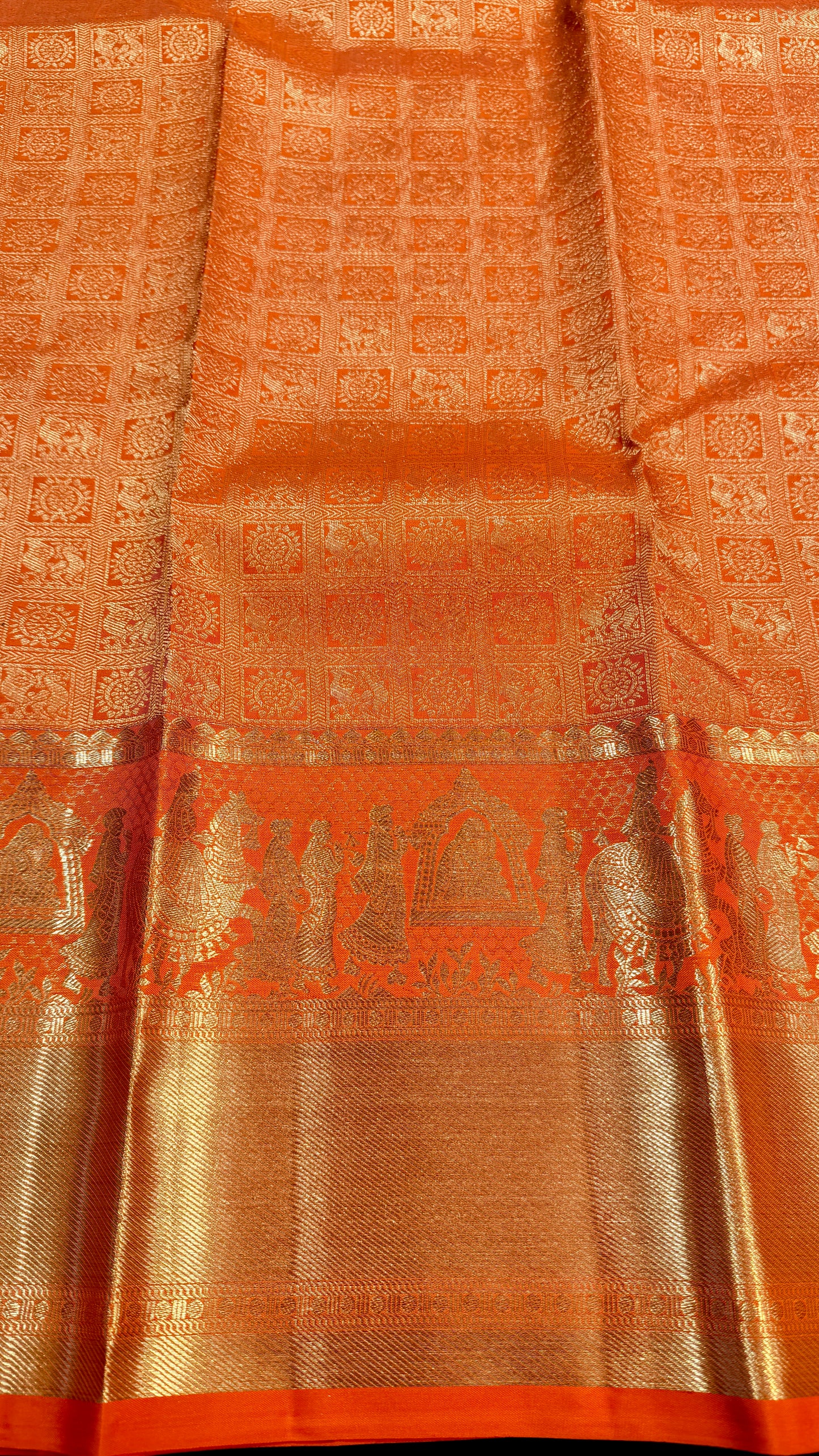 VIBRANT BURNT ORANGE PURE KANCHIPURAM HANDLOOM SILK SAREE (KSS700)