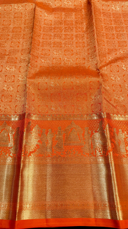 VIBRANT BURNT ORANGE PURE KANCHIPURAM HANDLOOM SILK SAREE (KSS700)