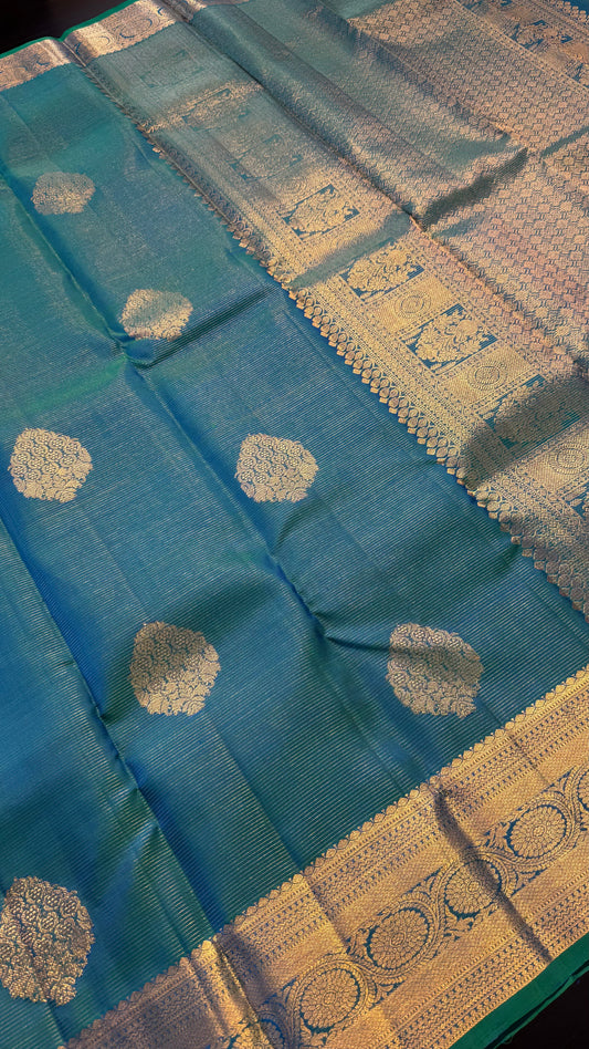 VAIRA OOSI PEACOCK GREEN HANDLOOM KANCHIPURAM SILK SAREE (KSS428)