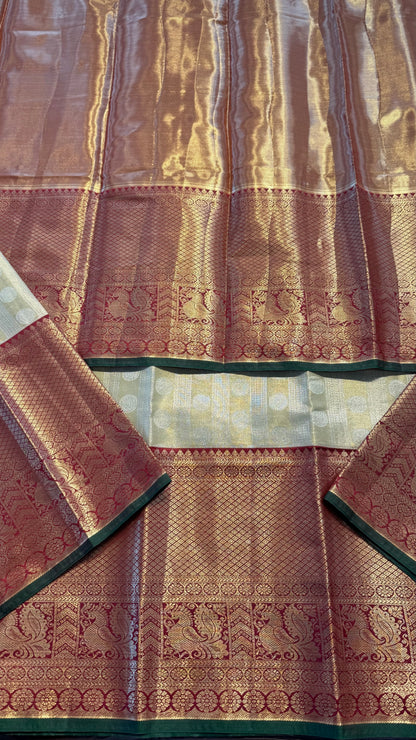 CHAMPAGNE WITH CONTRAST RED SEMI SILK KANCHIPURAM SILK SAREE (SSKS63)