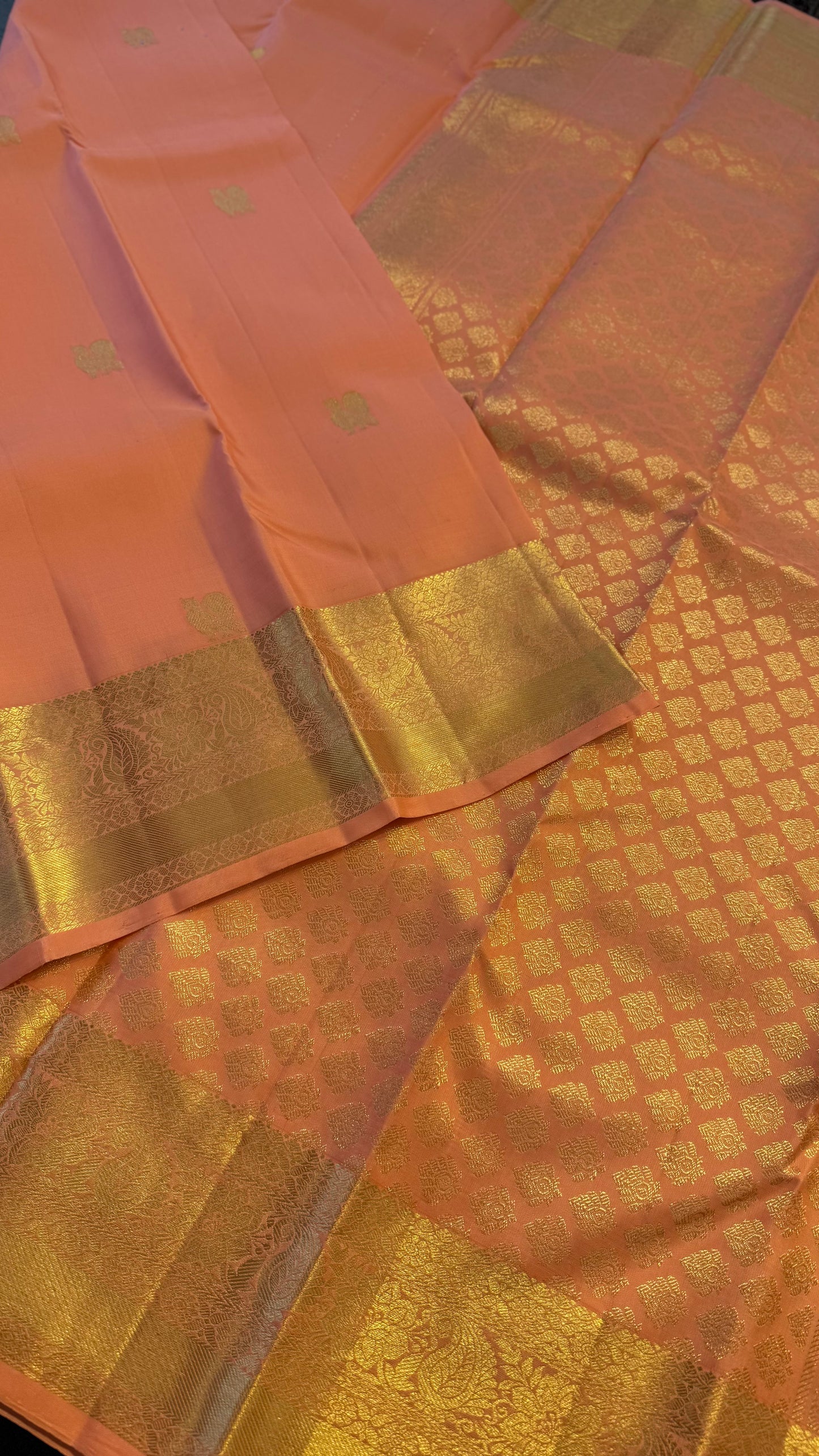 SALMON ORANGE GOLD ZARI HANDLOOM KANICHIPURAM SILK SAREE (KSS250)