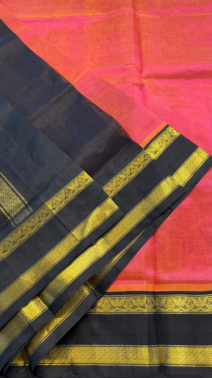 KANAKAMBARAM ORANGE WITH CONSTRAST BLACK KANCHIPURAM SILK COTTON (KSC115)