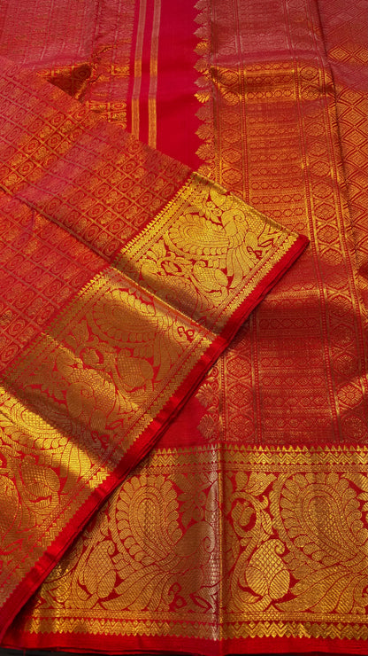 CHILLI RED FULL GOLD ZARI PURE HANDLOOM SILK SAREE(KSS 508)