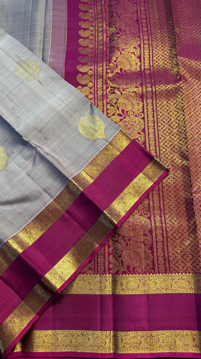 DUAL TONE TAUPRE GREY WITH CONTRAST MAGENTA GOLD ZARI HANDLOOM KANCHIPURAM SILK SAREE (KSS354)