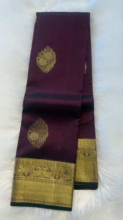 PURPLISH GREEN GOLD ZARI HANDLOOM KANCHIPURAM SILK SAREE (KSS420)