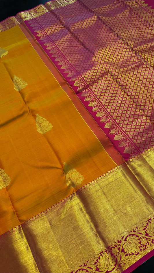 MAMBALAM CONTRAST PINK GOLD ZARI HANDLOOM KANCHIPURAM SILK SAREE (KSS436)