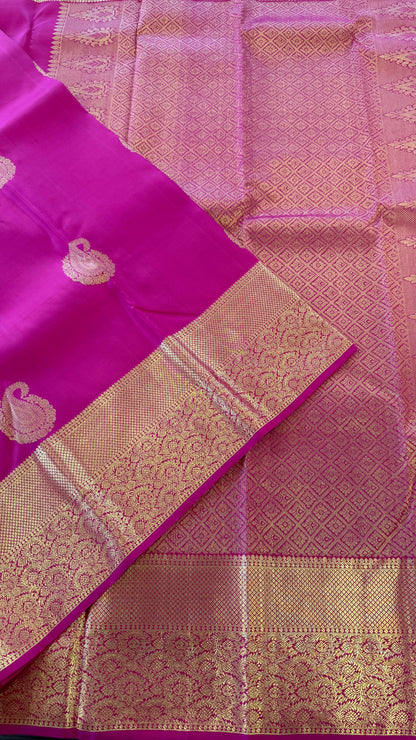 BRIGHT PINK GOLD ZARI HANDLOOM KANICHIPURAM SILK SAREE (KSS82)