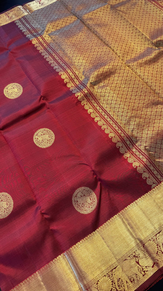 MAROON GOLD ZARI HANDLOOM KANCHIPURAM SILK SAREE (KSS392)