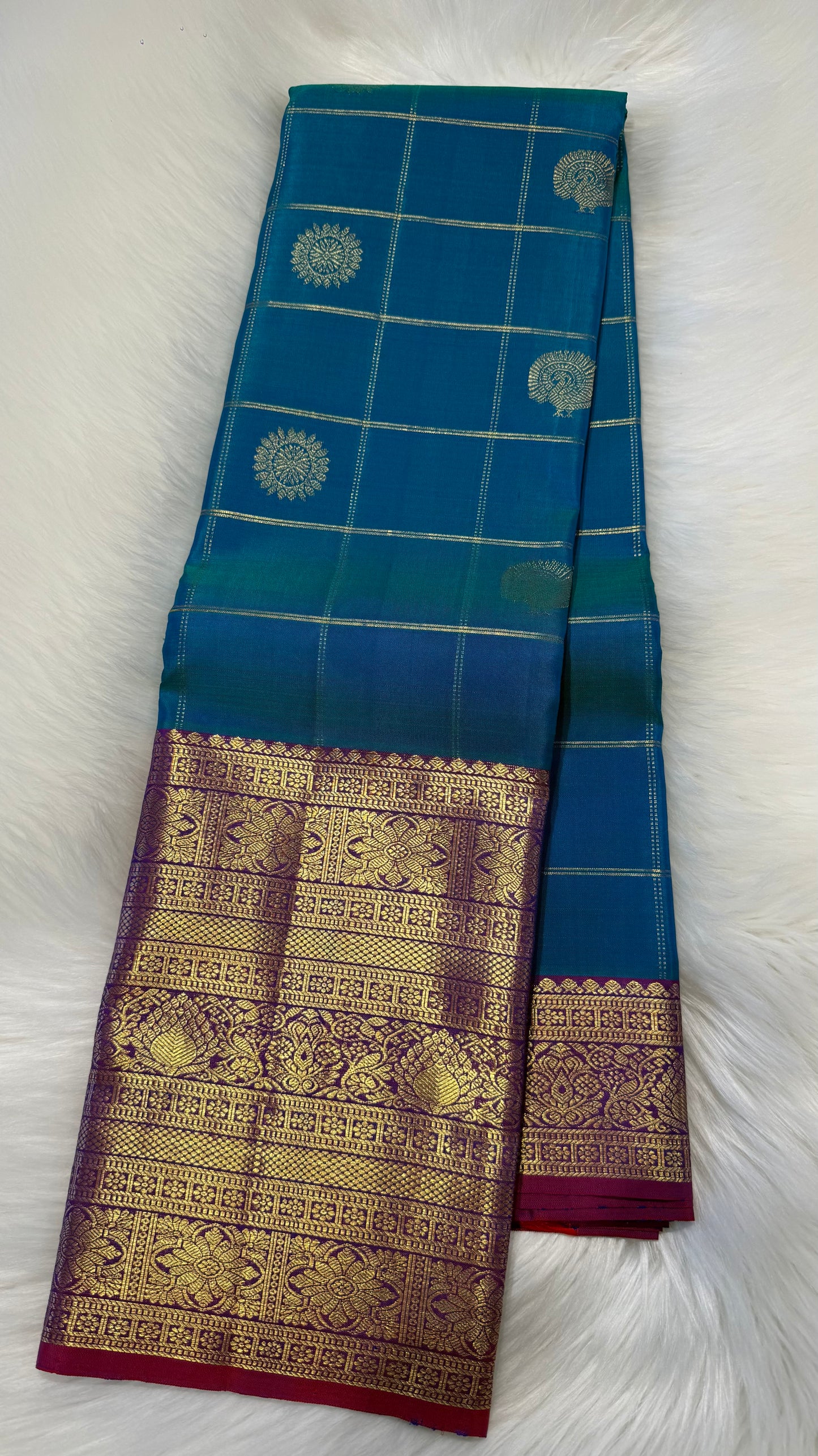 BLUISH GREEN HANDLOOM KANCHIPURAM  SILK SAREE(KSS 587)