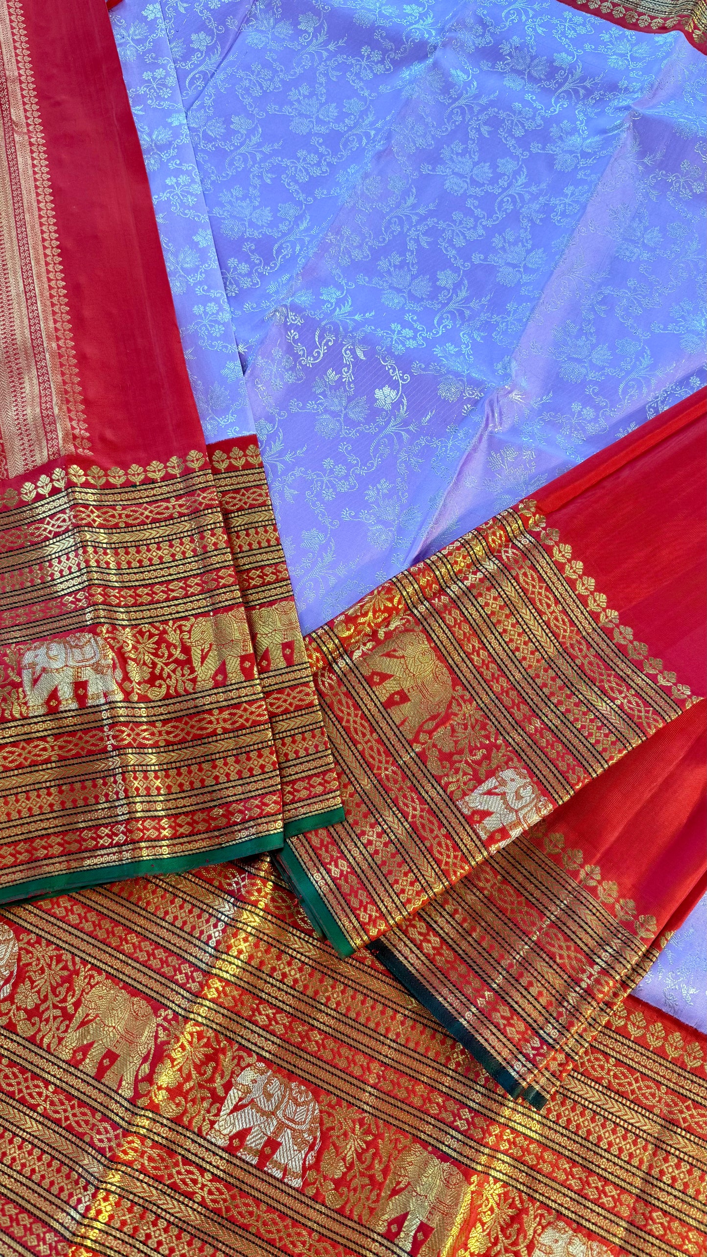 BRIDAL PASTEL LILAC PURPLE GOLD & SILVER ZARI HANDLOOM KANICHIPURAM SILK SAREE (KSS97)