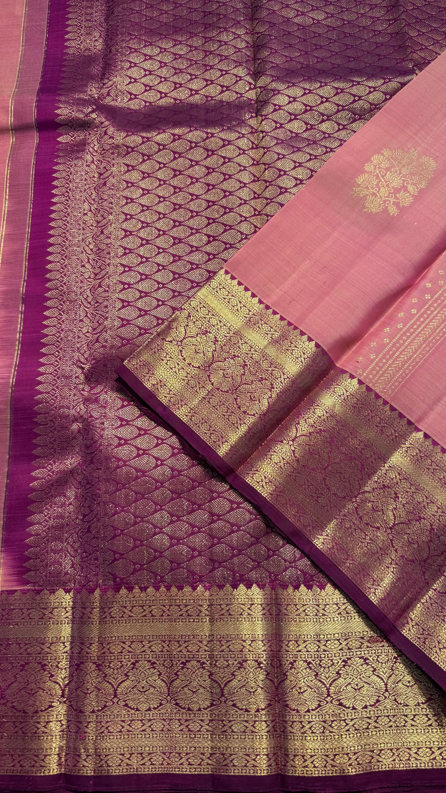 DUAL TONE PASTEL PINK WITH CONTRAST PURPLE KANCHIPURAM HANDLOOM SILK SAREE (KSS373)