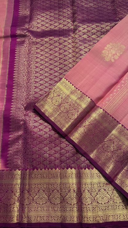 DUAL TONE PASTEL PINK WITH CONTRAST PURPLE KANCHIPURAM HANDLOOM SILK SAREE (KSS373)