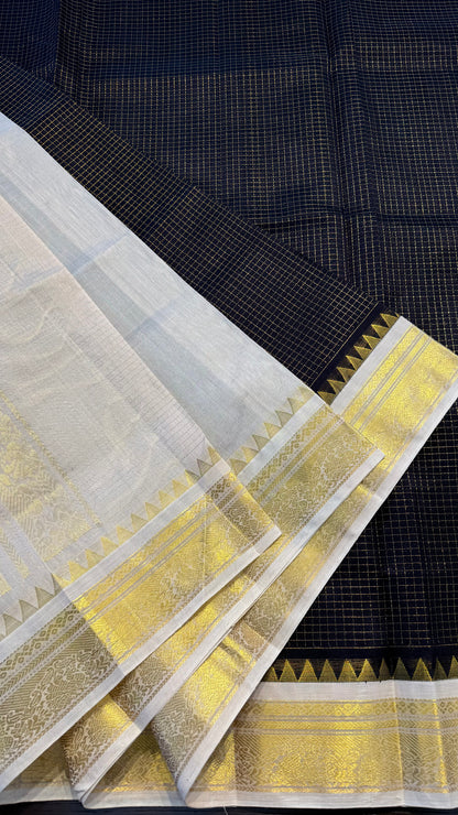 DARK PURPLE WITH CREAM HANDLOOM KANCHIPURAM SILK COTTON (KSC75)