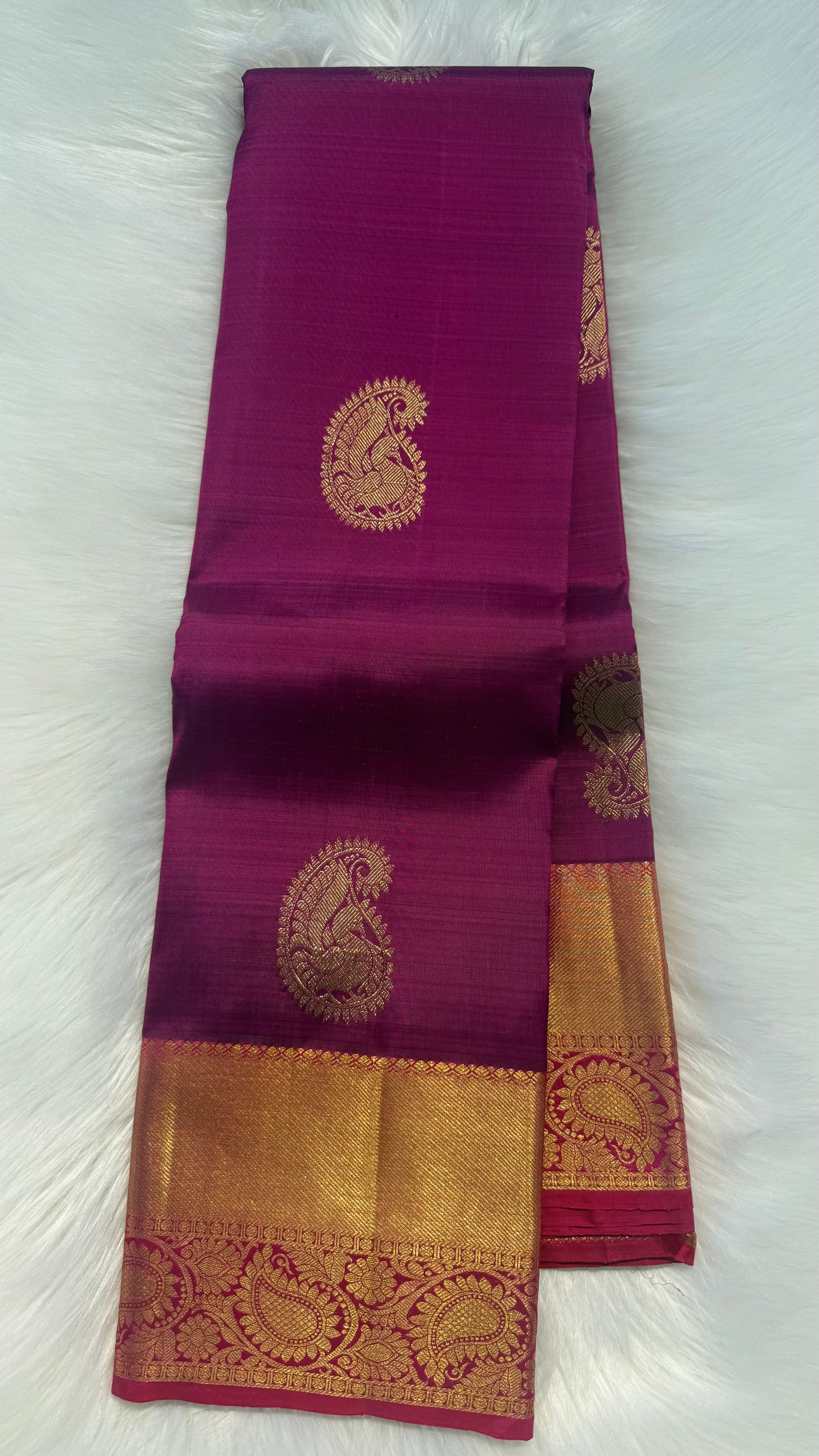 BERRY WITH CONTRAST PINK KANCHIPURAM HANDLOOM SILK SAREE (KSS371)