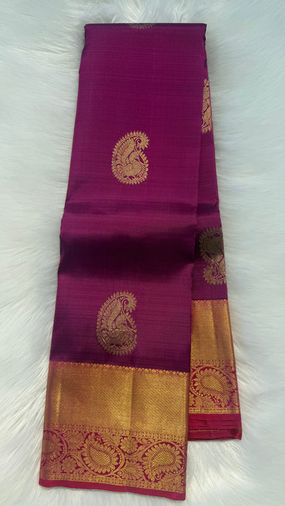 BERRY WITH CONTRAST PINK KANCHIPURAM HANDLOOM SILK SAREE (KSS371)