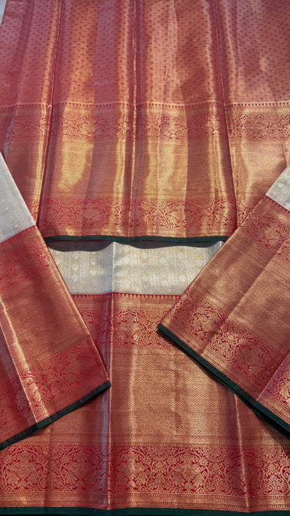 GOLD WITH CONTRAST RED SEMI SILK KANCHIPURAM SILK SAREE (SSKS67)
