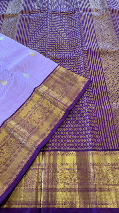 LAVENDER WITH CONTRAST VADAMALLI PURPLE GOLD ZARI HANDLOOM KANICHIPURAM SILK SAREE (KSS98)