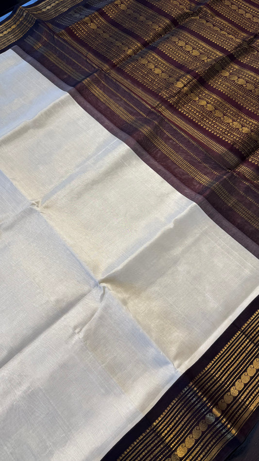 CREAM WITH COFFEE BROWN HANDLOOM KANCHIPURAM SILK COTTON (KSC102)