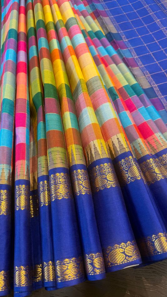 PAALUM PAZHAM KATTAM WITH CONTRAST ROYAL BLUE HANDLOOM KANCHIPURAM SILK SAREE (KSS469)