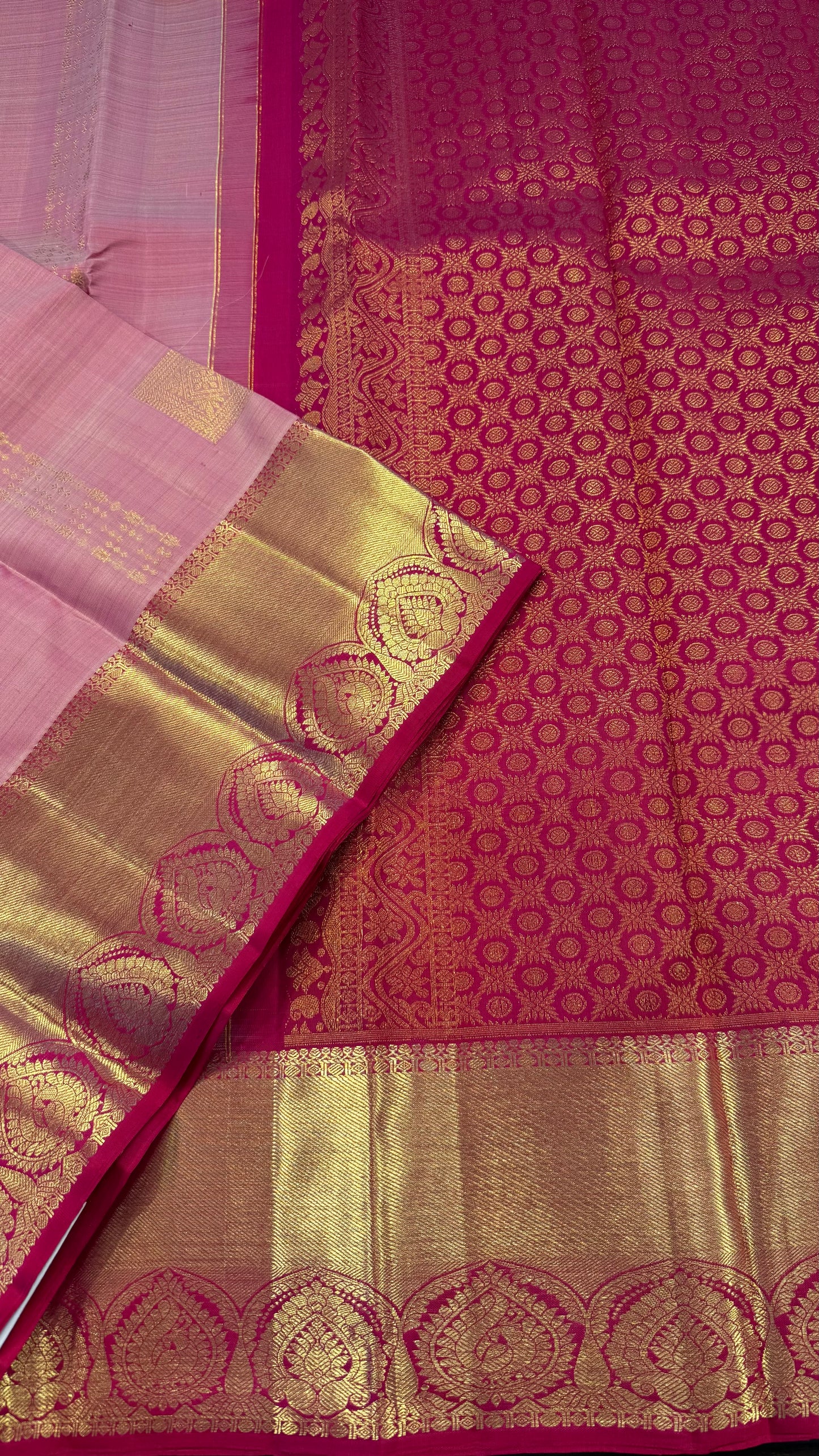 LIGHT PASTEL PINK WITH CONTRAST PINK KANCHIPURAM HANDLOOM SILK SAREE (KSS407)