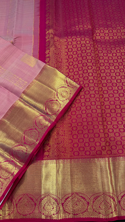 LIGHT PASTEL PINK WITH CONTRAST PINK KANCHIPURAM HANDLOOM SILK SAREE (KSS407)