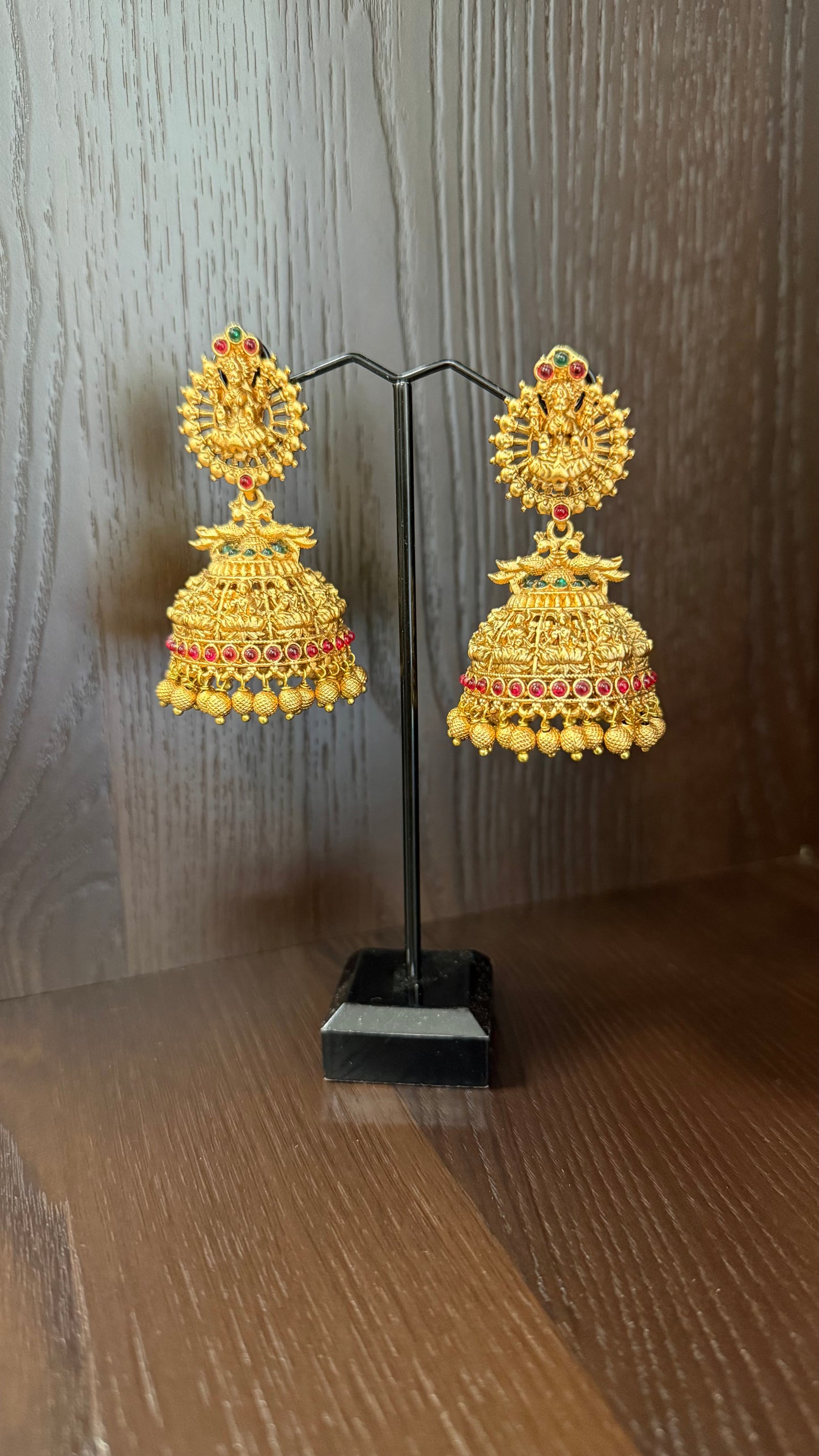 Antique Peacock Green and Ruby Jhumka