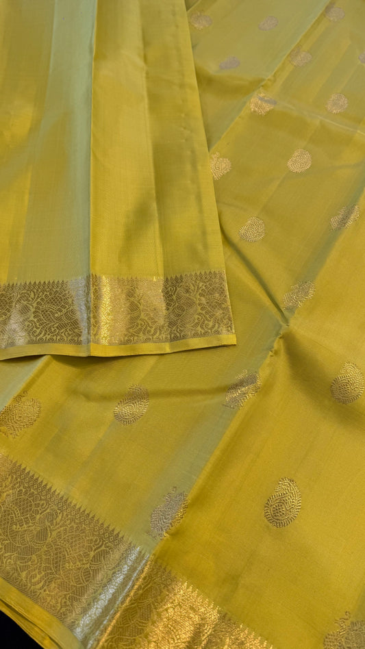 LEMON YELLOW GOLD ZARI HANDLOOM KANICHIPURAM SILK SAREE (KSS133)
