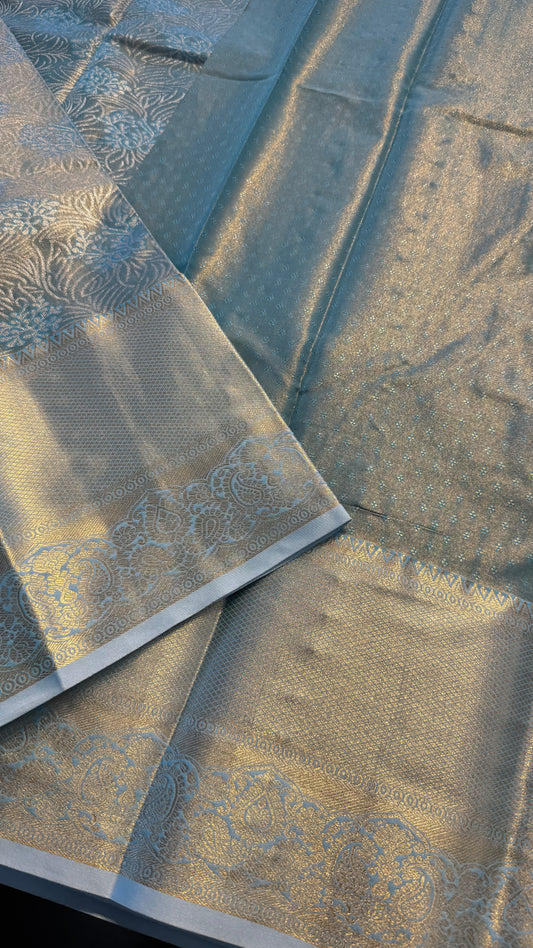 DUAL TONE BLUE SEMI SILK KANICHIPURAM SILK SAREE (SSKS28)