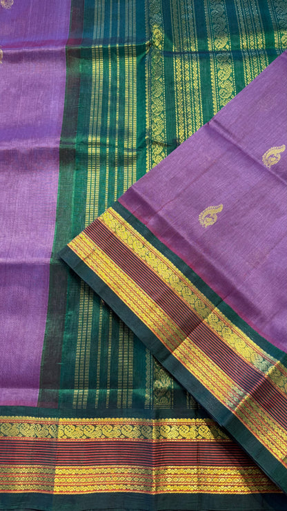 ONION PURPLE WITH GREEN HANDLOOM KANCHIPURAM SILK COTTON (KSC128)
