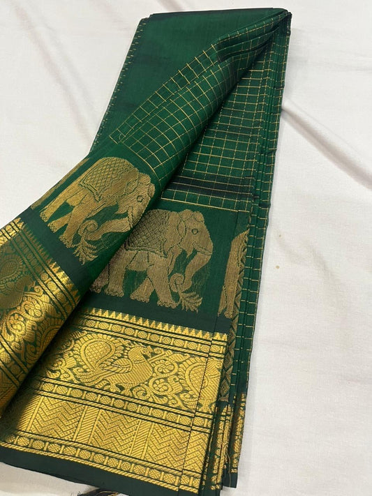 GREEN KATTAM HANDLOOM KANCHIPURAM SILK COTTON (KSC143)