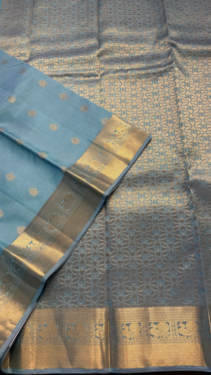 DENIM BLUE GOLD ZARI HANDLOOM KANCHIPURAM SILK SAREE (KSS451)