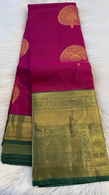MAGENTA WITH CONTRAST GREEN SILK KANICHIPURAM SILK SAREE (SSKS56)