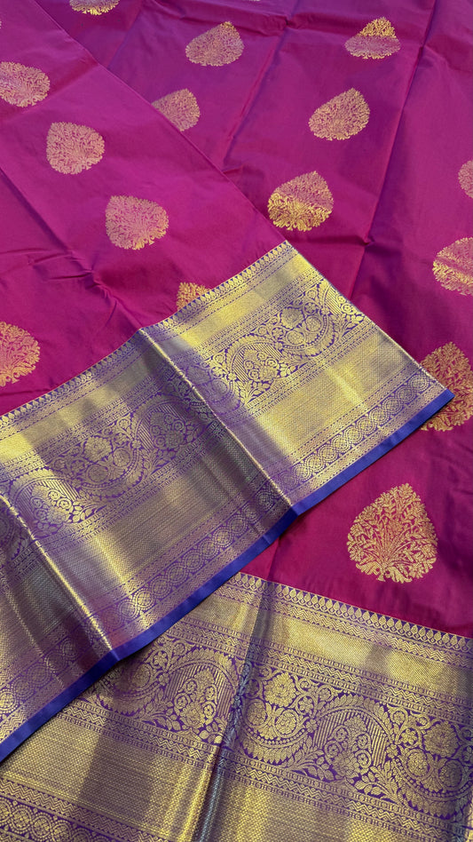 HOT PINK WITH CONTRAST PURPLE SEMI SILK KANICHIPURAM SILK SAREE (SSKS41)