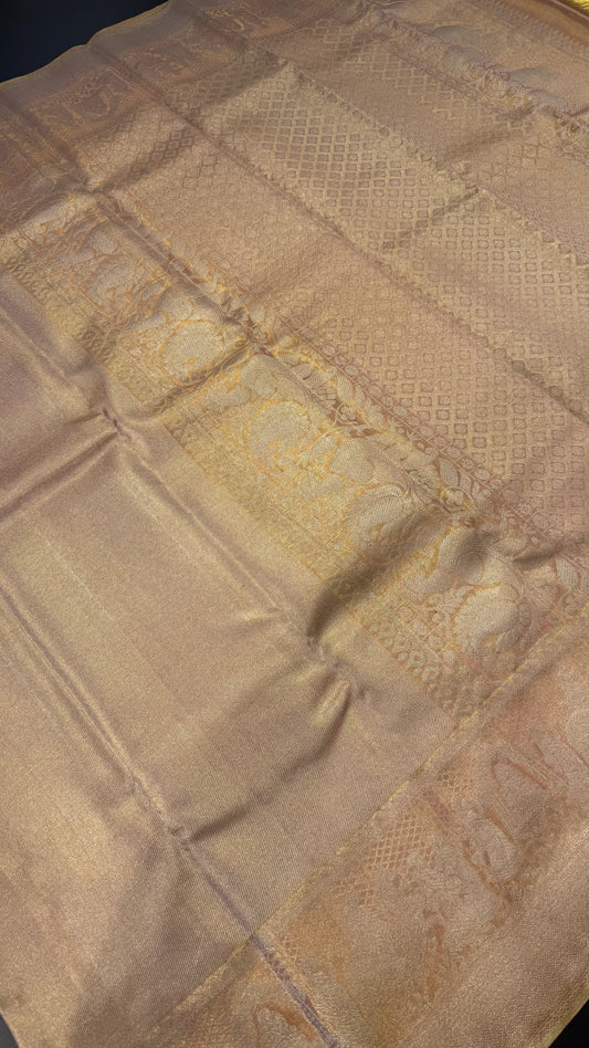 GOLDENISH PINK FULL ZARI HANDLOOM KANCHIPURAM SILK SAREE (KSS442)